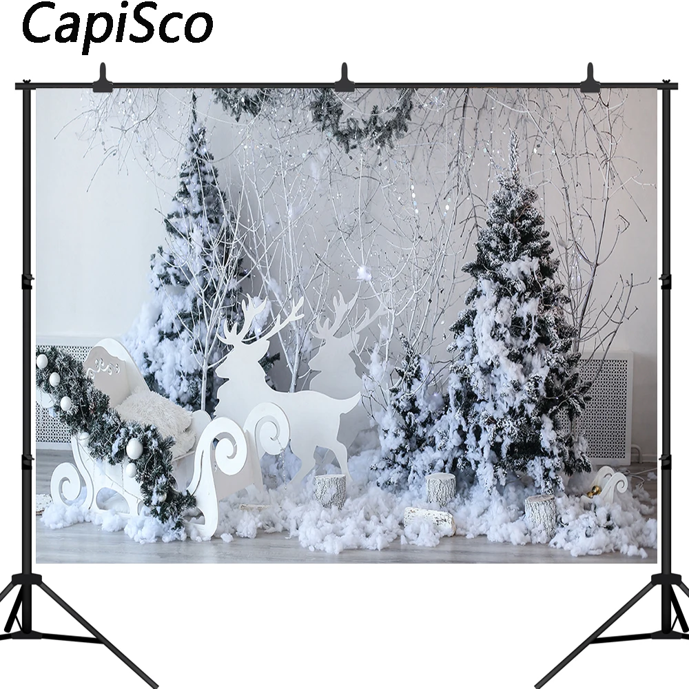 

Capisco Photography Background Winter Snowflake Christmas Tree elk sled Flashing Lights Decoration xmas Backdrops Photo Studio