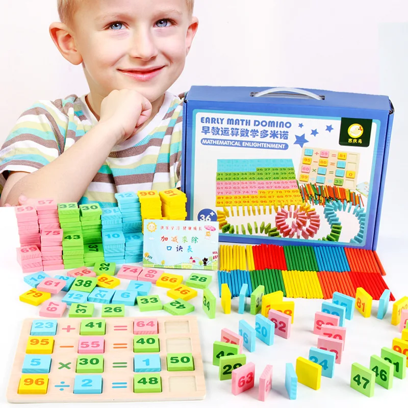200pcs solid wood early education digital operation domino wooden puzzle 100pcs digital stick domino blocks