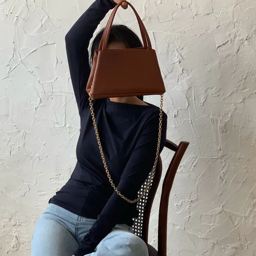 Модная новая сумка на цепочке, переносная сумка-мессенджер через плечо, сумка на плечо, сумочка, шикарная маленькая квадратная сумка - Цвет: Коричневый