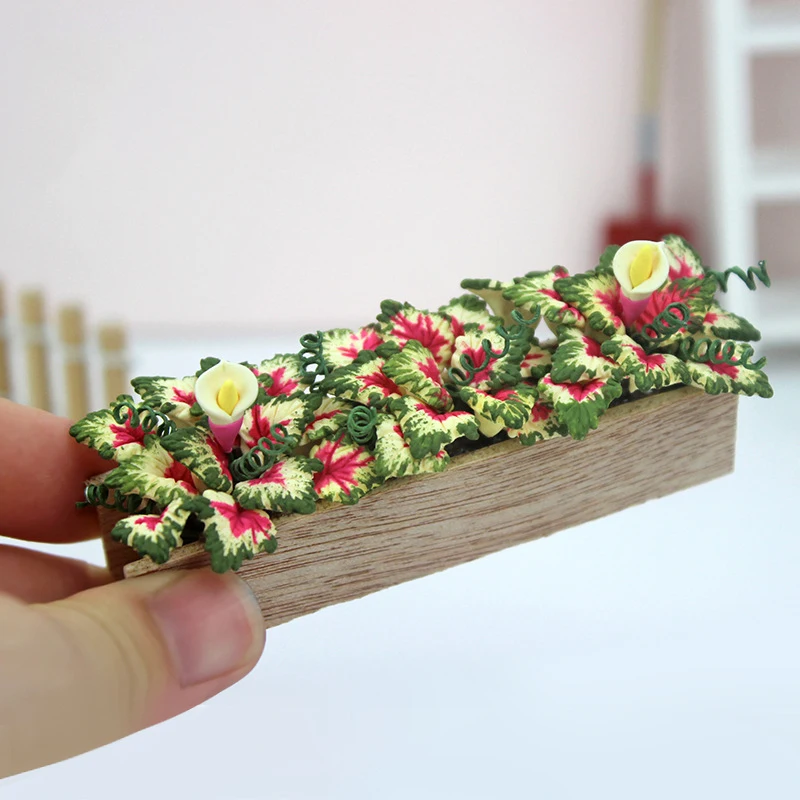 1/12 Миниатюрные аксессуары для кукольного домика, мини каладиевый цветок, корыто для моделирования растений в горшках, модели игрушек для украшения кукольного дома