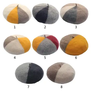 

Adults Children Autumn Winter Wool Beret Cap Fashion Patchwork Style Female Ladies Painter Outdoor Elegant Beanies Bonnet Hat