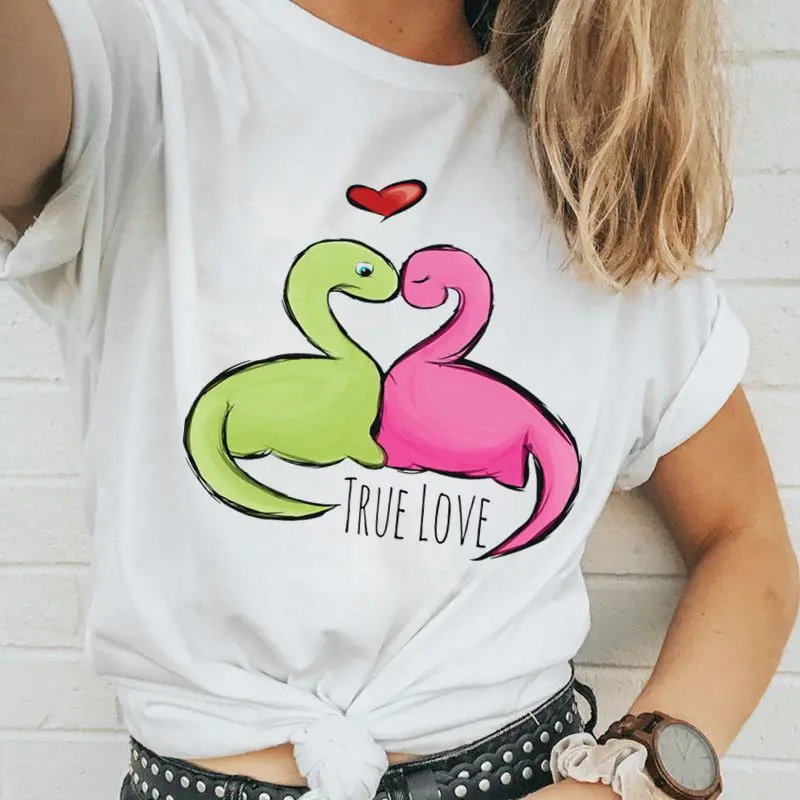 TRUE LOVE Cartoon Print Women t shirt Cute Short Sleeve O-Neck women tshirt Girl White TShirt Tops