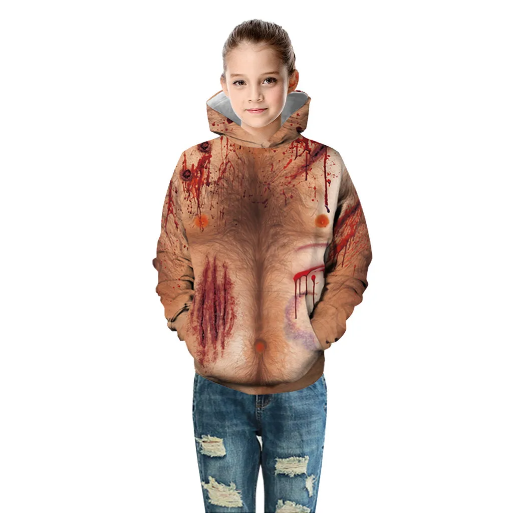 Свитер с капюшоном с 3D принтом для мальчиков и девочек на Хэллоуин, повседневный топ с длинными рукавами, креативный мужской пуловер с капюшоном 8,8 - Цвет: BW
