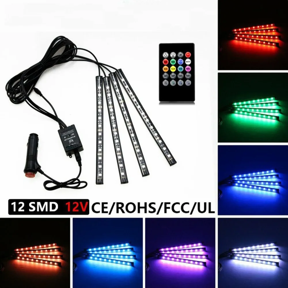 Атмосферное освещение автомобиля ножной свет Rgb красочные атмосферные огни беспроводной пульт дистанционного управления Led красочные Музыка ритм огни