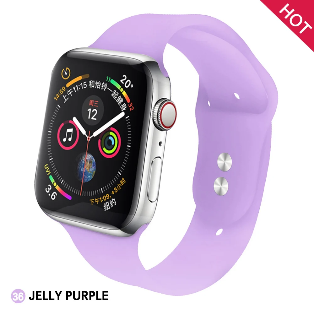 Jelly purple Ремешок для Apple 38 мм 42 мм iWatch 5 ремешок 44 мм 40 мм ремешок спортивный силиконовый браслет часы Apple correa 4 3 2 1 Аксессуары - Band Color: Jelly purple