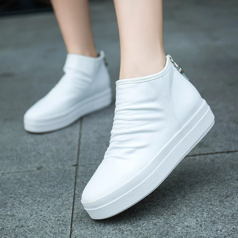 

2019 Autumn New Style Full-grain Leather White Martin Boots Women's Inner Height Increase Thin Boots Korean-style Versatile Onli