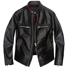 Черная Мужская облегающая Байкерская кожаная куртка размера плюс XXXL из натуральной воловьей кожи, Осеннее короткое байкерское кожаное пальто в американском стиле