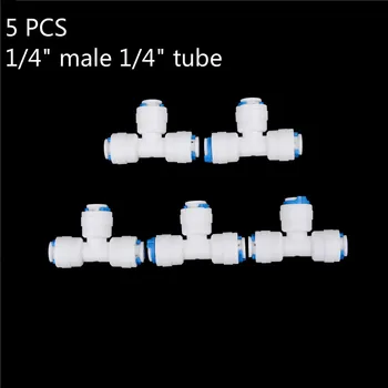 

5PCS/lot 1/4" Male 1/4" Tube OD Hose Type T Qucik Connection RO Water Connector Fittings Joint Reverse Osmosis Aquarium System