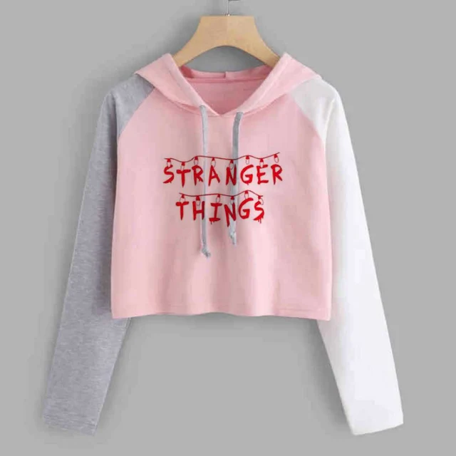 Stranger Things Cropped Hoodies Women Print Spring Autumn Harajuku Hip Hop Short Sweatshirt Ladies Fashion Harajuku Jumper Tops 4