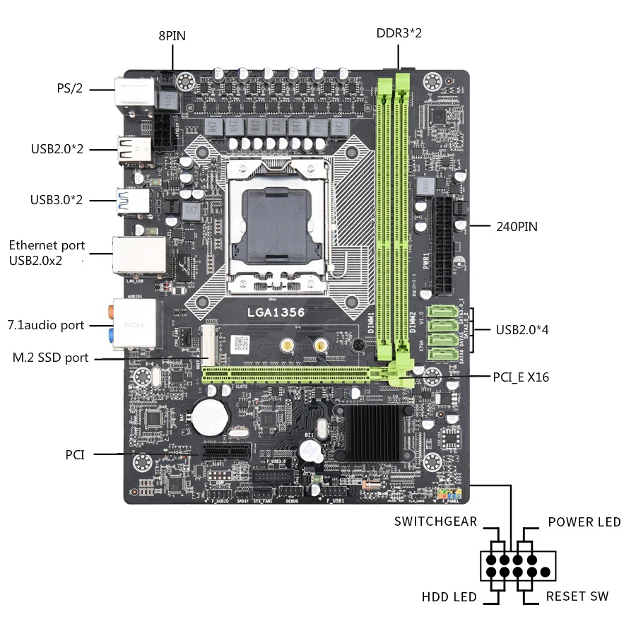 Kllisre X9A материнская плата с LGA 1356 E5 2440 2x8GB = 16 Гб 1600 МГц DDR3 память ECC Reg|Материнские