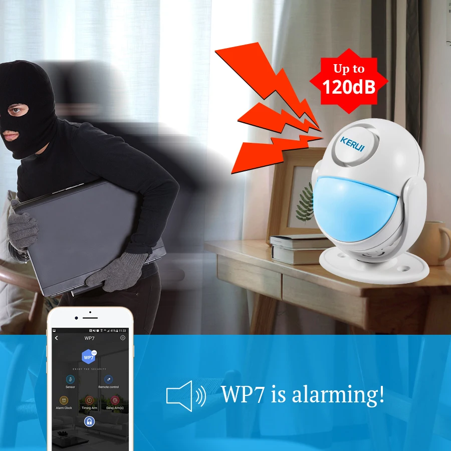 Система охранной сигнализации KERUI ИК датчик движения 120 дБ Wi Fi|Комплекты для