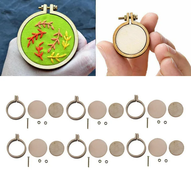 10pcs/set Wooden Mini Embroidery Hoop Ring Cross Stitch Frame DIY Handmade Pendant Crafts Embroidery Circle Sewing Kit