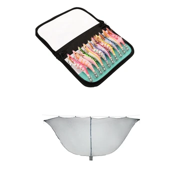 

10Pcs 13.5CM 21.5G Fishing Lure Set Squid Jigs 3.5 Hook Wooden Shrimp Lures with Outdoor Portable Hammock Nets