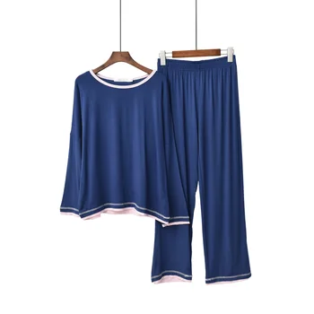 

Pajama Sets Female 100% Cotton O-neck Short Sleeve Elastic Waist Loose Pants Sleepwear Casual Lady Homewear Spring Autumn New