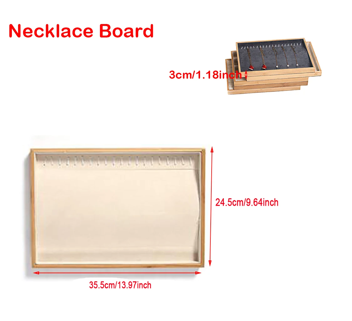 Necklace Board 1 шт. бамбуковое дерево бархат дисплей ювелирных изделий Кольцо Серьги Ожерелье Браслет Кулон Дисплей Органайзер коробка для хранения ювелирных изделий - Цвет: Necklace Board