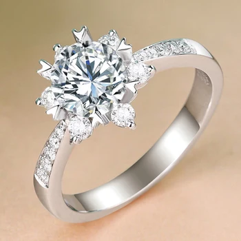 

1 Carat 18K White Gold Moissanite Diamond Ring Round Snowflake Heart Women Wedding Party Engagement Anniversary Ring VVS 1 CT