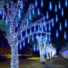8 sztuk 30cm 50cm LED Meteor prysznic deszcz światła wodoodporne Halloween dekoracje świąteczne spadające ciąg światła do ogrodu Party tanie tanio kaslam CN (pochodzenie) ROHS CHRISTMAS Z tworzywa sztucznego Żarówki LED Brak 110V220V Klin 1-5 m MULTI Niebieski WHITE