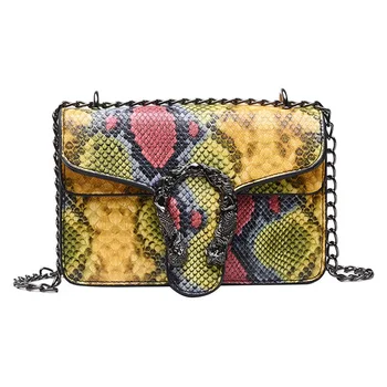 

Women Small Square Shoulder Bag Python Pattern PU Leather Crossbody Messenger Chain Bag Female Ladies Shoulder Bag Dropship