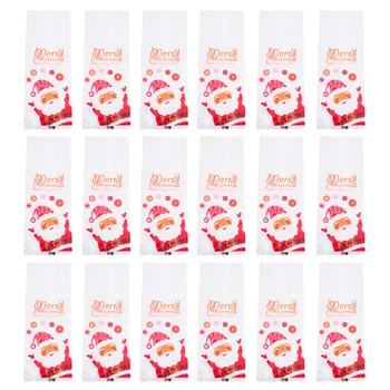 

50pcs Christmas Plastic Food Bags Santa Claus Baking Packaging Bags (White Red)