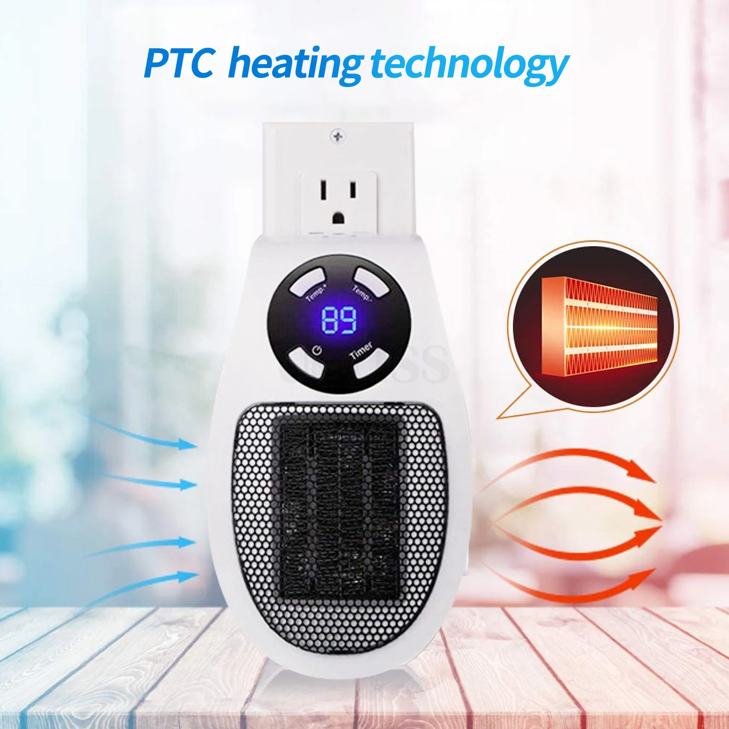 Portable Electric Heater 500W Safe Quiet Ceramic Fan Heater Plug In Air Warmer Wall-mounted Led Heater 220V Stove Radiator Warm