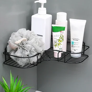 

Transparent Stickers Bathroom Punch-free Corner Rack Toilet Utensils Iron Storage Rack Kitchen Tripod Bathroom Corner Rack