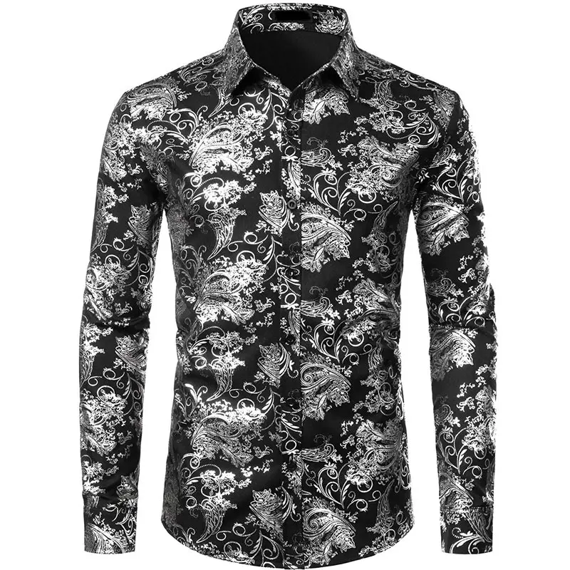 Purple Mens Floral Bronzing Shirt Men 