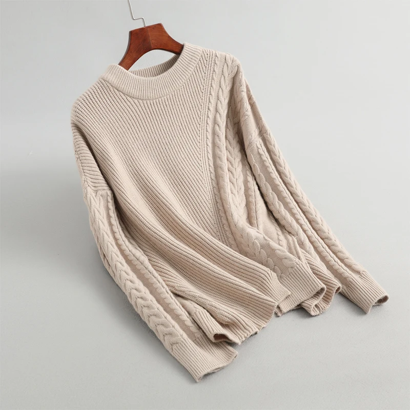 

Autumn and winter women's sweater casual solid color round neck long sleeve sweater