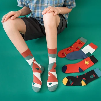 

Happy socks women Cartoon French fries Geometric Abstraction Art Long socks Red Street Harajuku cotton Hip Hop Fashion Socks