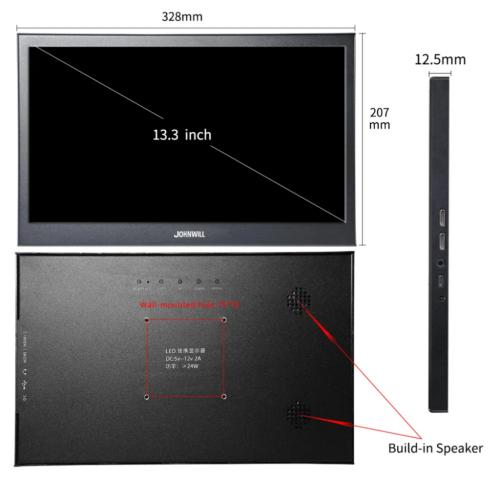 1080P Full HD монитор для PS3 PS4 Xbo X360 13,3 дюймов портативный дисплей Raspberry Pi с HDMI USB разъем пост. Тока металлический ЖК-экран