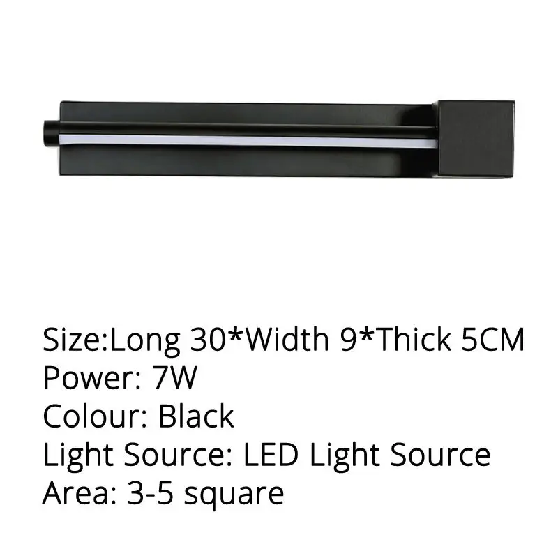 Black 30x5cm 7w Светодиодный настенный светильник для спальни, кабинета, 7 Вт, регулируемый светильник, черный, белый цвет, освещение в помещении - Цвет абажура: Black 30x5cm 7w
