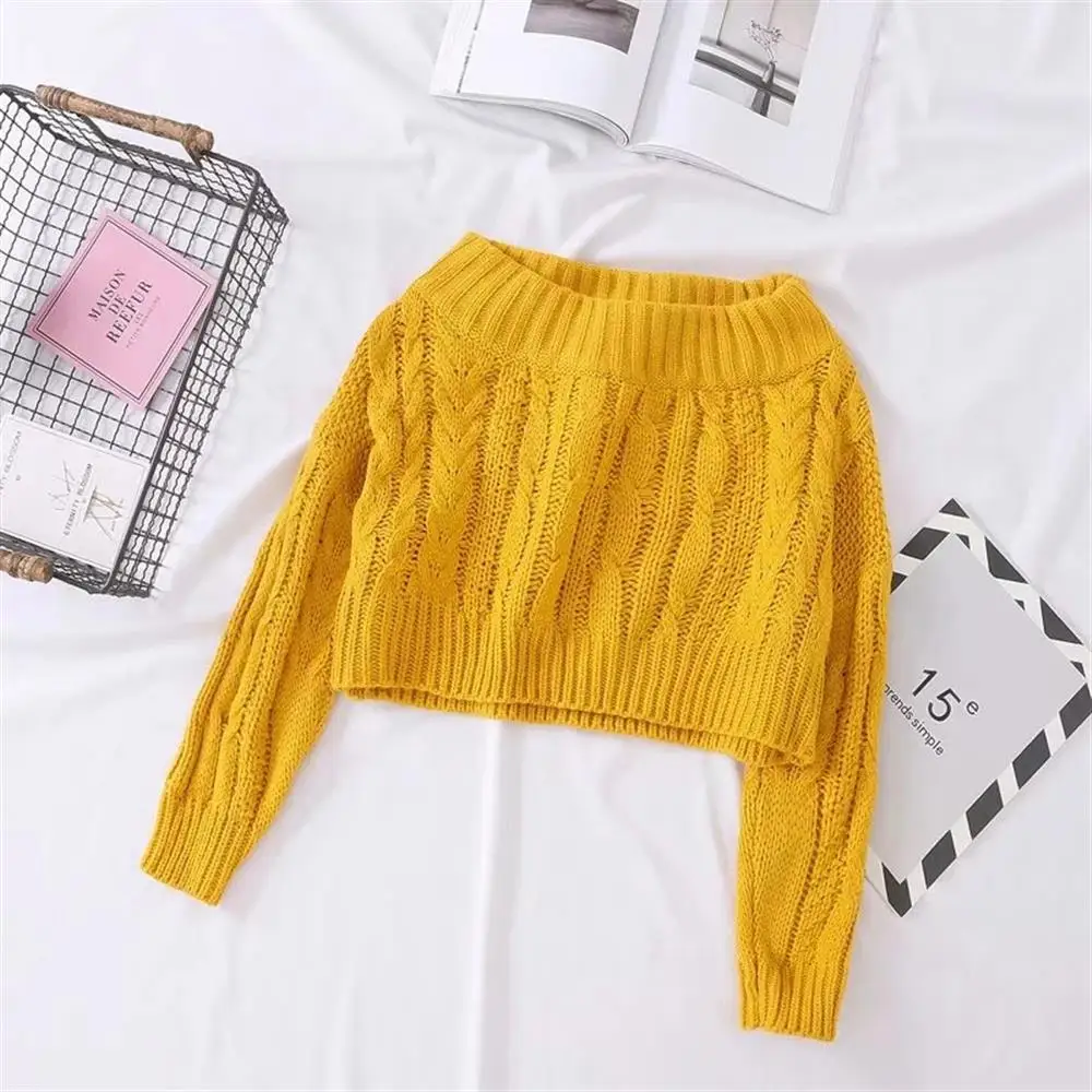 Осенний и зимний женский свитер, свитер без бретелек с вырезом, пуловер на одно плечо, Свитера с открытыми плечами - Color: Yellow