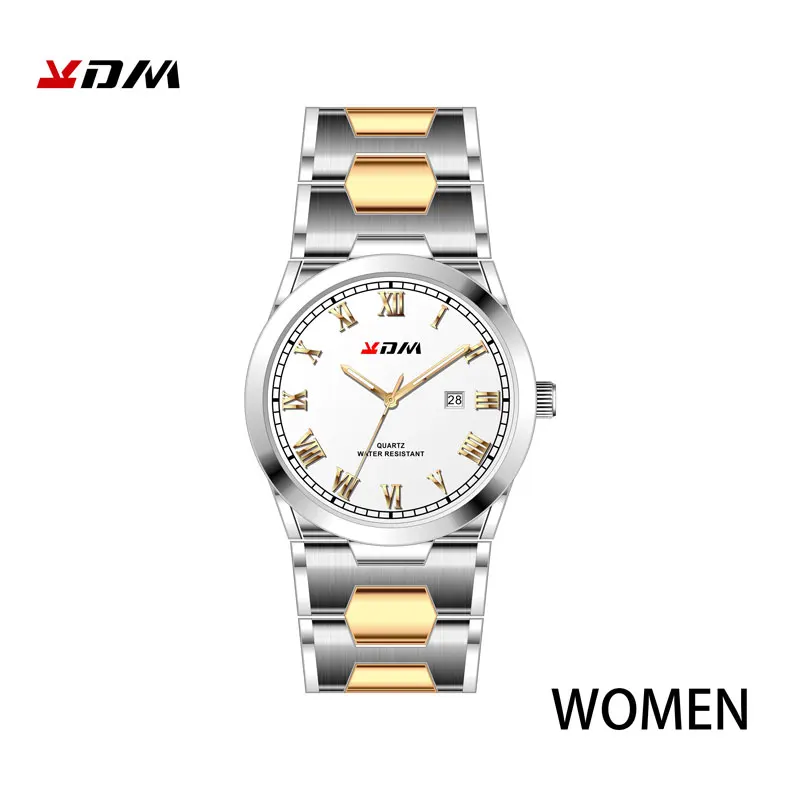 KDM пара подарочных часов, Простые Модные Повседневные часы со стальным ремешком и календарем, водонепроницаемые пары, часы Reloj Para Parejas, люксовый бренд - Цвет: S-W-SG Women