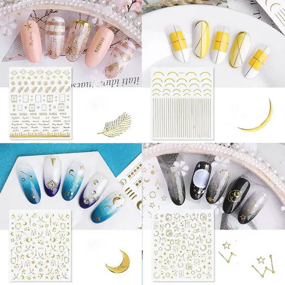 

Xmas Christmas Nail Art Sticker Decal GOLD Silver Moon Star Heart Snowflakes