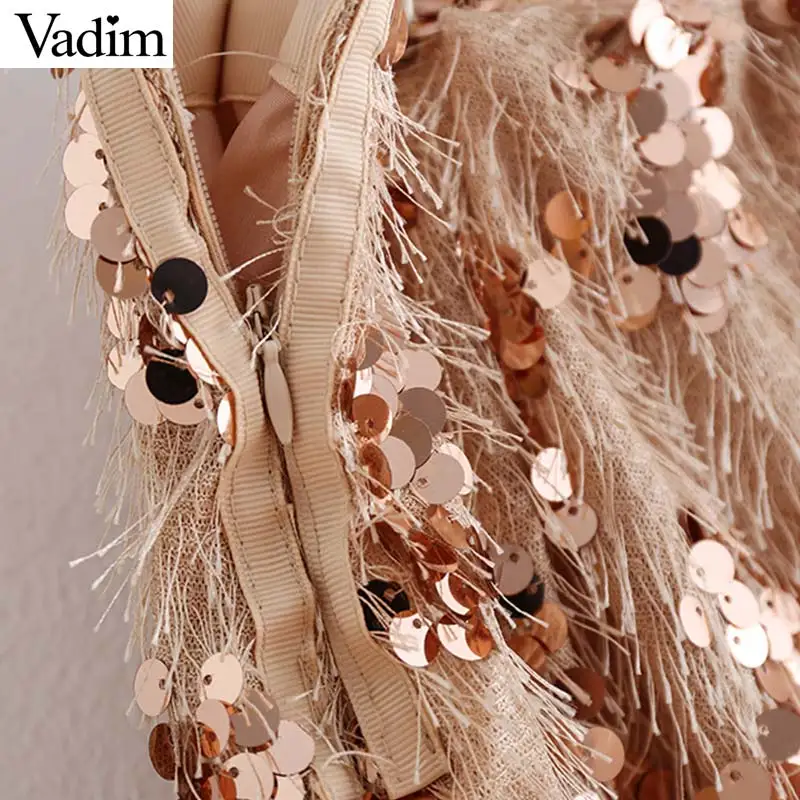Vadim Женская Блестящая мини-юбка с блестками и кисточками в стиле пэчворк стильная Клубная одежда для вечеринок шикарные юбки mujer BA771