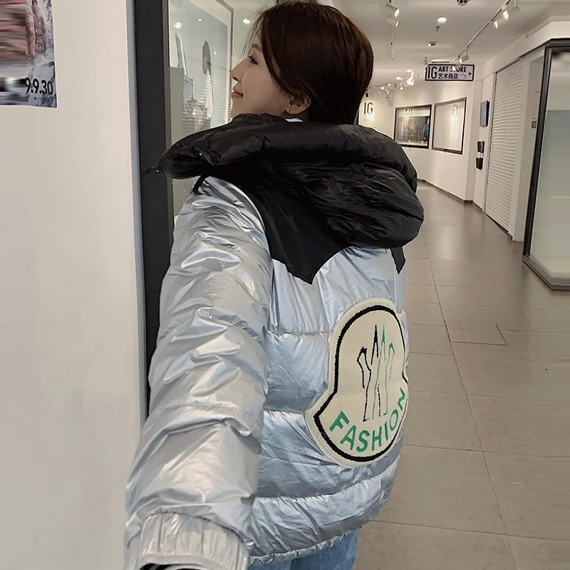 Зимняя блестящая пуховая парка, женское водонепроницаемое пальто, серебряная куртка с эполетом, свободная зимняя теплая Толстая парка, Женская куртка