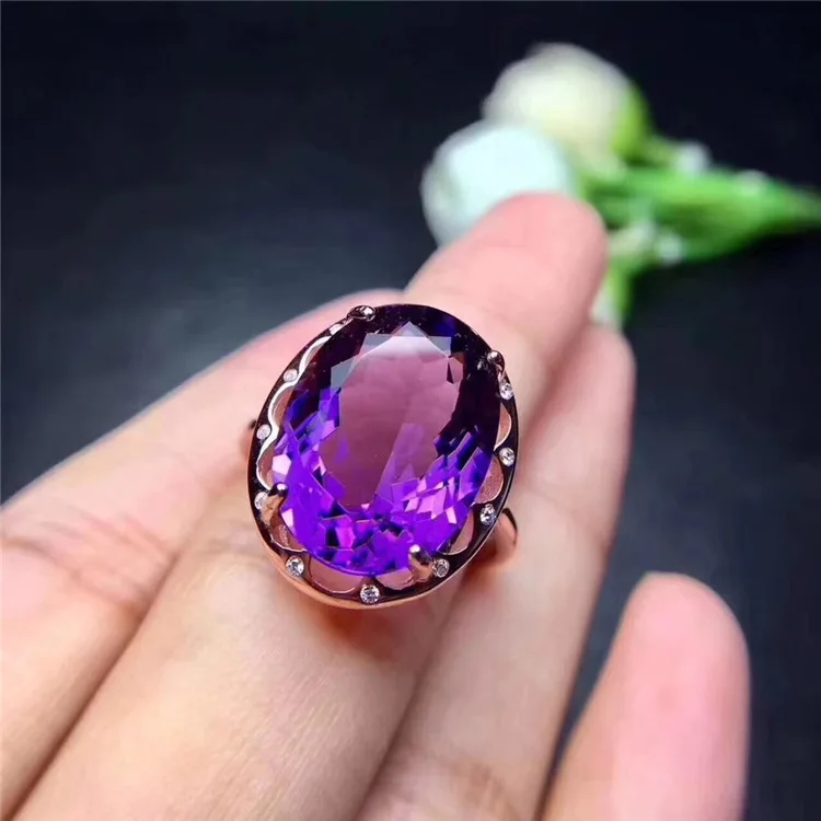 Wanglong 925 пробы Серебряное кольцо с большим драгоценным камнем Аметист стиль изменяемый Размер 12*16 мм для женщин Цвет ювелирные изделия