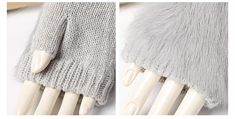 Женские перчатки с натуральным кроличьим мехом без пальцев, женские теплые вязаные осенне-зимние трикотажные перчатки, мягкие плюшевые перчатки, рукавица