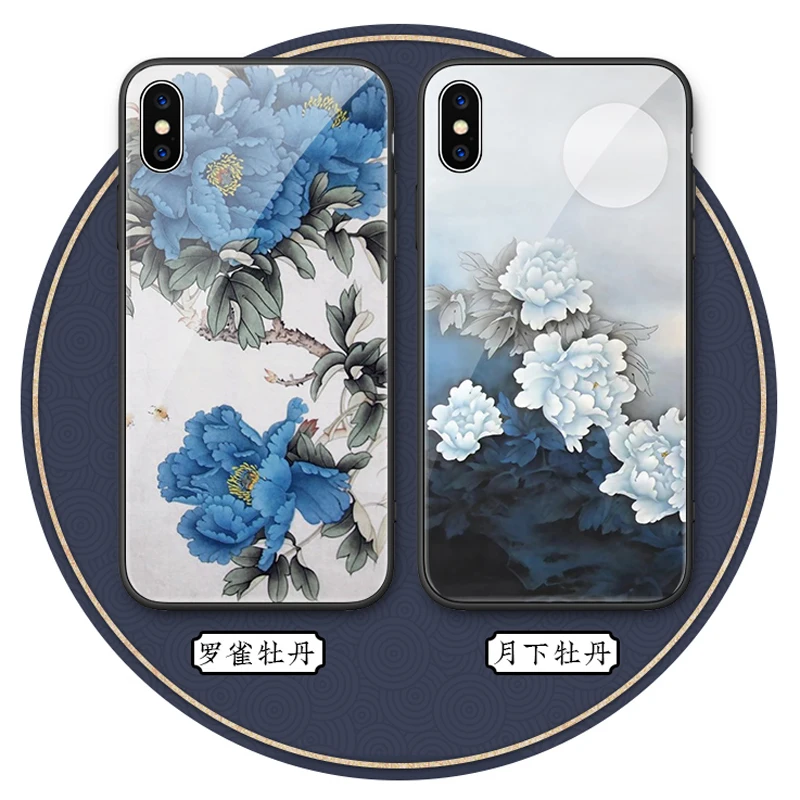 

Phone case for iPhone 11 pro X XR XS max 8 7 6 6s plus case cover flowers Tempered glass 7plus 8plus case