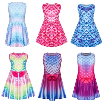 

Girls Sleeveless Mermaid Dress Children Kid Round Neck Carnival Party Club Anime Halloween Cosplay Costume Birthday Gifts