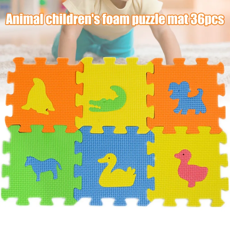 36 PCS Foam Mat Floor Tiles EVA Foam Padding Cartoon Animal Pattern Puzzle Mats M09