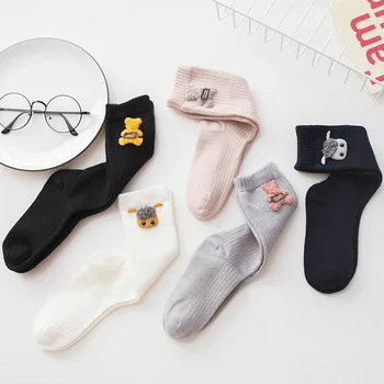 

1-10Y Cute Autumn Winter Children’s Socks Three-dimensional Patch Cartoon Animal Baby Girls Knee Length Stockings