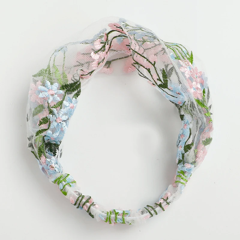 Женская Кружевная повязка для волос с цветочной вышивкой широкая винтажная