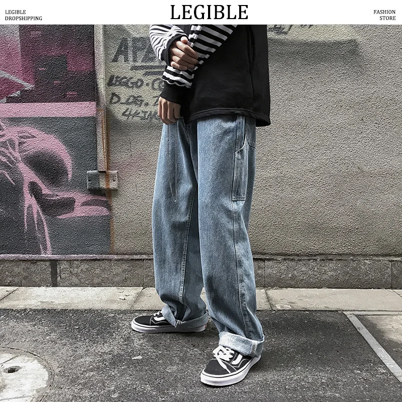 

Vogue Nice Autumn Winter Hip Hop Mens Jeans Solid Denim Pants Men Fashion Loose Straight Jeans Pants Men