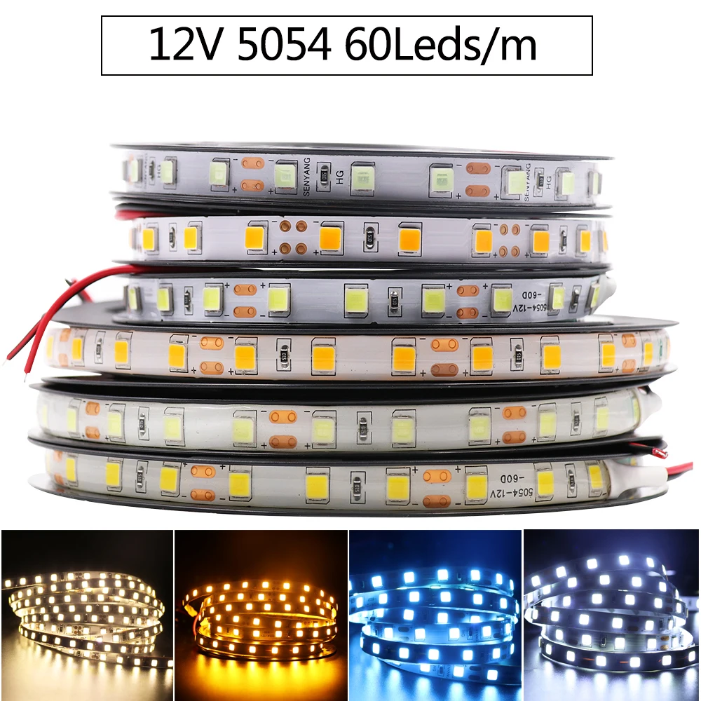 SMD 5054 5050 Светодиодный светильник 12 в 24 В светодиодный светильник водонепроницаемый 300/600 светодиодный s гибкий светодиодный светильник лента теплый белый, 5 м