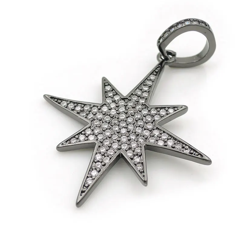 Black 30*30*3 мм Micro Pave Clear CZ восемь острых украшения в виде звездочек подходят для мужчин или женщин, делая ожерелья ювелирные изделия - Окраска металла: Black