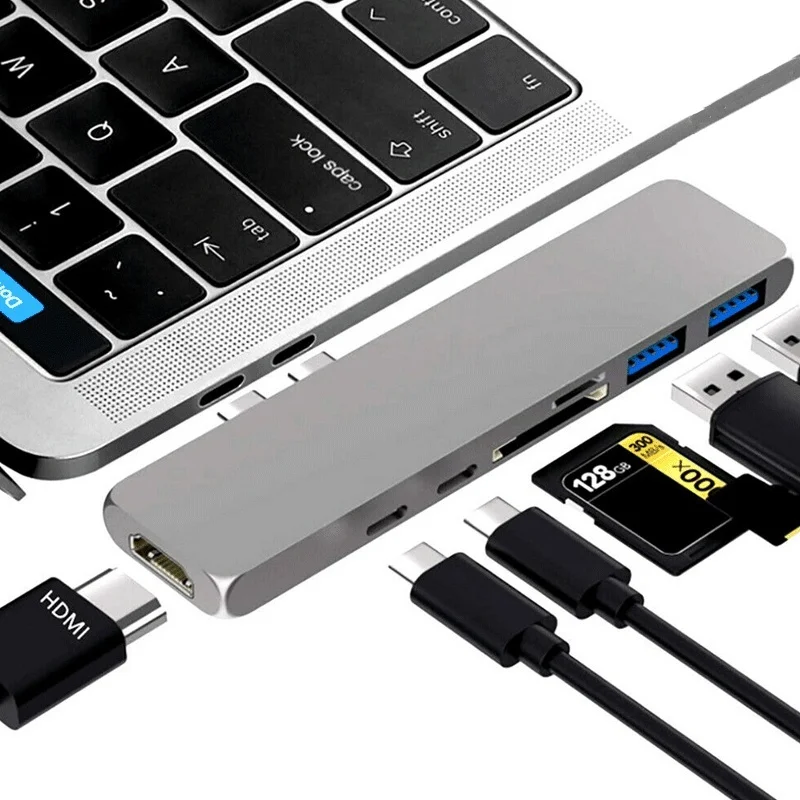 7в1 USB-C концентратор двойной тип-c многопортовый кардридер адаптер 4K HDMI для MacBook Pro BBY