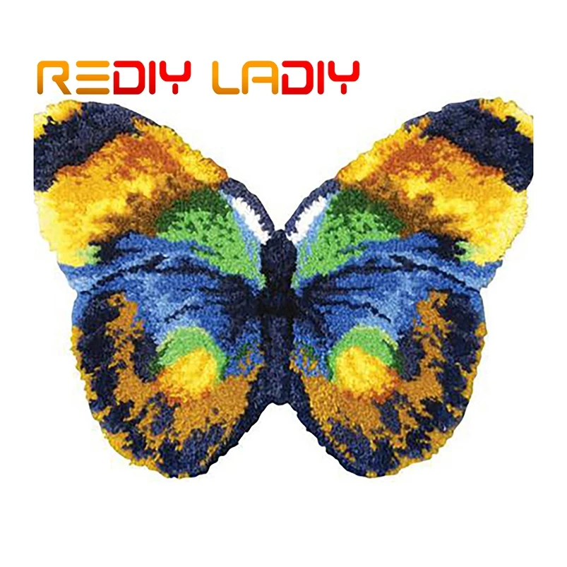 Набор крючков с защелкой Сделайте свой собственный ковер красочная Подушка с бабочкой для вязания крючком DIY ковер акриловая пряжа Печатный холст хобби и ремесла