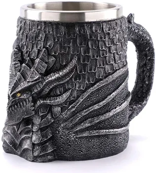 

600ml Game of Thrones Beer Mug Medieval Dragon Resin Stainless Steel 3D Coffee Beer Mugs Drinkware Cup Christmas Halloween Gift