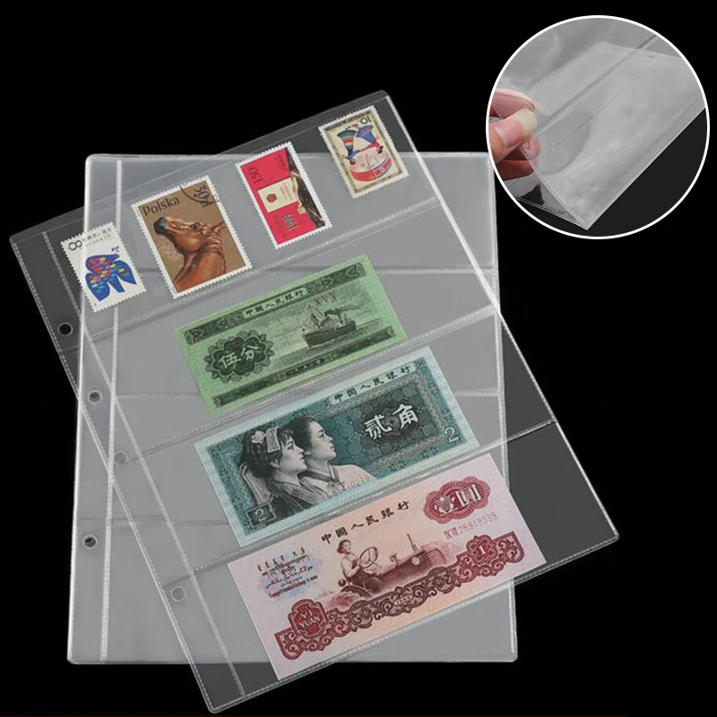 10Pcs A4 Banknotes Currency 4-Pocket Holders Pages Album Paper Money Sleeves Paper Money Album Page for Collection show display