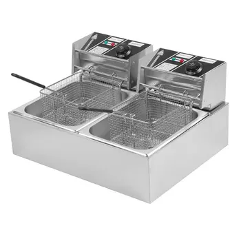 

20L 5KW Countertop Stainless Steel Double Container Tank Durable Commercial Restaurant Electric Deep Fryer US Plug